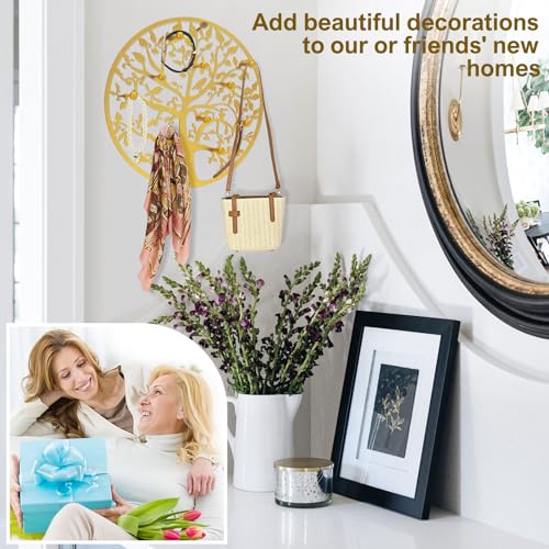 Round Decorative Home Key Holder Wall Mount, Metal Tree Car Key Rack for Wall Organizer for Keys, Wallets, Hats, Used for Decor for House Entryway, Kitchen, Garage, Office (12" Gold) - color: 12" Gold