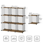 HOOBRO Floating Shelves for Wall and Wire Cube Storage Organizer, Wall Mounte, Wall Mounted Shelf Set of 2, 9-Cube Shelves, Modular Shelves with Metal Grid, DIY Closet Cabinet BF60BJ01-BF09CW01