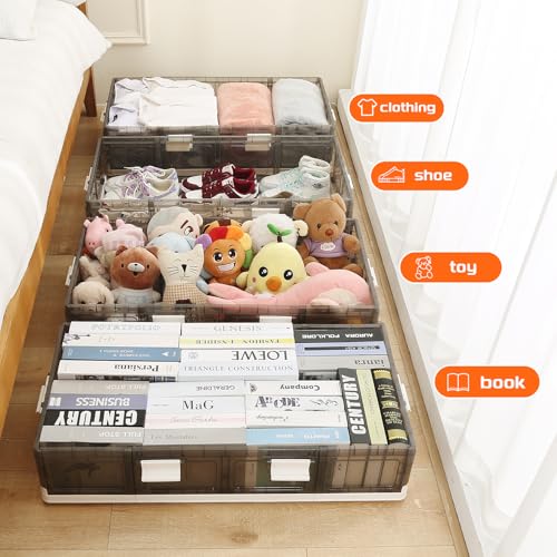Under Bed Storage Containers with Wheels - Stackable, Foldable Plastic Storage Boxes with Lids for Clothes, Shoes, Blankets - Perfect for Bedroom Organization and Dorms (2 Pack-25.2''x16.5''x7.9'') - size: 2 Pack-25.2''x16.5''x7.9''