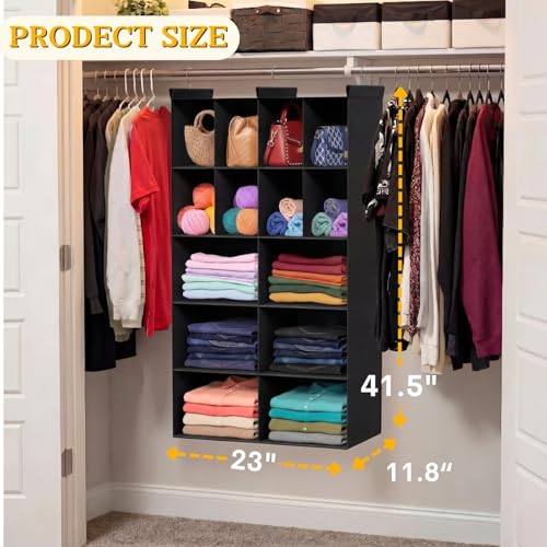 Ofiray-home 5 Tier Hanging Closet Organizer, 14 Compartments Sweater Organizer for Closet with 3 Sturdy Hooks, Closet Organizers and Storage, Wardrobe, Rv, Garment Rack, Black - color: Black, size: 5-Tier