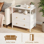 Edbuosy 27 inch Wide Night Stand with Charging Station, Bedside Table with Open Shelf, 2 Drawers Small Wood Dresser, Modern Wood Nightstand for Bedroom/Living Room (White) - color: White, size: 2 Drawers