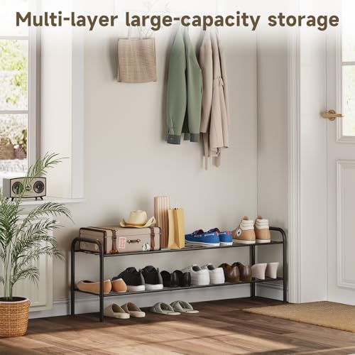 Shoe Rack,Long Shoe Organizer for Closet,Wide Shoe Storage for Entryway, 2 Tier Sturdy Metal Free Standing Shoe Shelf - size: 2-tier-long