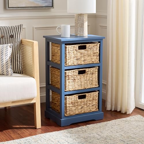 SAFAVIEH Home Collection – Halle Blue 3-Drawer Basket Storage Side Table, Coastal Accent Design, Fully Assembled (AMH5738H) - color: Blue