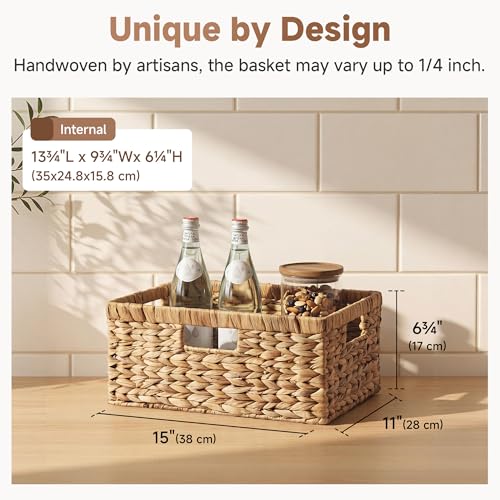 StorageWorks Large Rectangular Wicker Basket, Water Hyacinth Storage Basket with Built-in Handles, 1 Pack - color: Natural (Water Hyacinth), size: 15"L x 11"W x 6 ¾"H