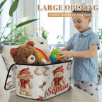 Custom Storage Basket with Name, Personalized Storage Bins with Zipper Lid, Foldable Fabric Storage Box Large capacity with Handle Bear Red Hat Scarf - color: Option 16