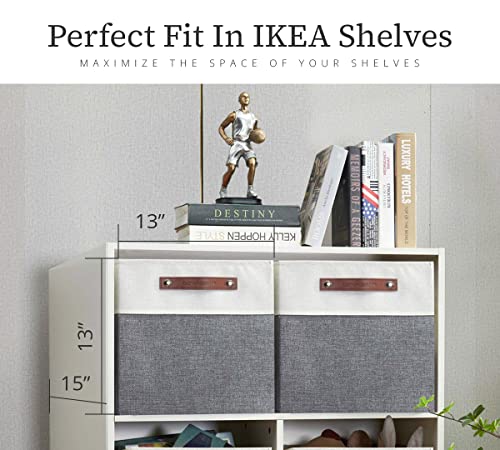 DECOMOMO Kallax Storage Cubes - 13x15x13 Storage Bins, Baskets for Organizing Shelves (Grey and White, 3-Pack) - color: Grey and White, size: Kallax 13"x15"x13" /3pcs