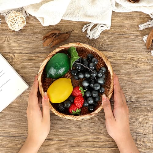 Hipiwe Round Key Basket Bowl for Entryway 7.3" Natural Rattan Fruit Bowl Woven Wicker Basket Serving Tray Rattan Organizer Decorative Baskets for Kitchen Counter Bedside Living Room - color: Natural Color, size: X-Small,7.3"