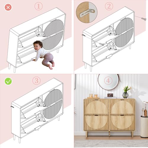 Turtle&Myrtle Narrow Fluted Shoe Cabinet for Entryway, Slim Hidden Shoe Rack, Wooden Freestanding Shoe Storage Organizer with 4 Flip Drawers, Hallway, Living Room, Foyer (Natural) - color: Natural-4 Flip Drawers