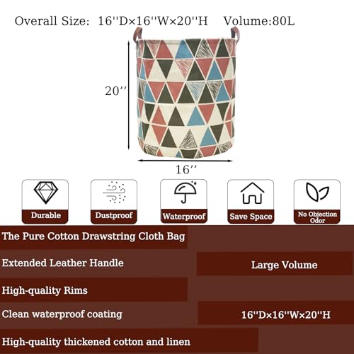 Waterproof Laundry Hamper Collapsible Laundry Basket Leather Handle Laundry Bag Large Clothes Storage Toy Organization for Bathroom Bedroom Laundryroom College Dorms (Caisanjiao-002) - color: Caisanjiao-002