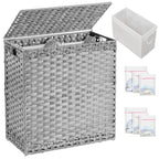 SETVSON Laundry Hamper with Lid Wicker Laundry Basket 112 L (29.6 Gal) Laundry Hampers Handwoven Rattan Clothes Hamper with Handles 3 Removable Liner Bag, 6 Mesh Bags for Bathroom Bedroom Gray - color: Grey, size: 29.6 Gal