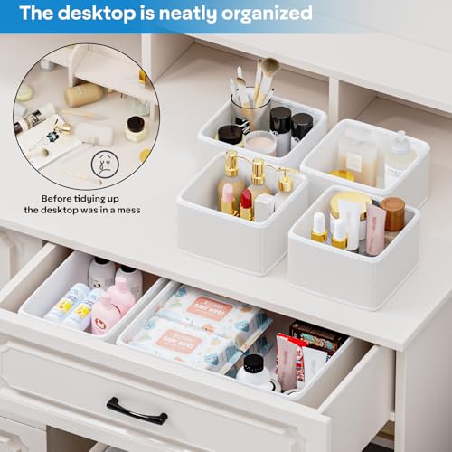 Vegan Leather Drawer Organizers,8 Pack Makeup Storage boxes,Vanity Drawer Luxury upgrade,Bedroom fabric Drawers replacement,bathroom organization and storage Optimal solution - color: beige, size: 8 pack