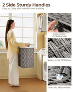 Greenstell Laundry Hamper with 2 Removable Liner Bags - 90L Divided Clothes Hamper, Handwoven Synthetic Rattan Foldable Laundry Basket with Lid and Handles Gray (18.3x13.3x24.0Inches) - color: Gray, size: 90L (18.3x13.3x24.0 Inches)