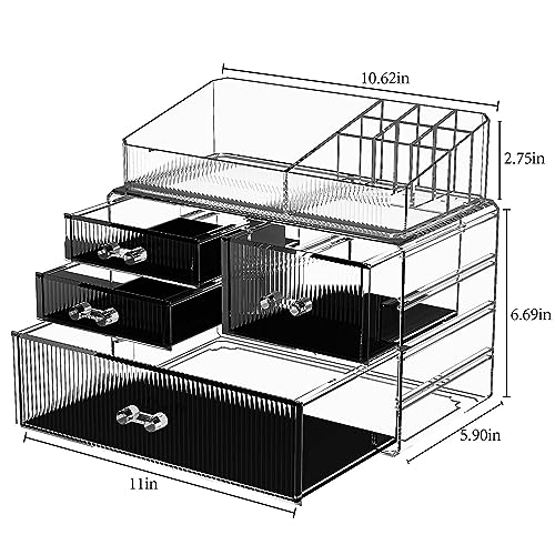 ZHIAI Stackable Storage Drawer, Acrylic Organizer, Cosmetic Organizer for Dresser, Vanity, Kitchen Cabinet, Bathroom, Under Sink, Home Organization and Storage (1 Top 3 Drawers) - color: (1 Base, 3 Drawers) with Top