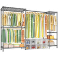 Ulif E10 Clothes Rack（With Stretchable Hanger Rod）Freestanding Clothing Racks for Hanging Clothes，Adjustable Closet Organizer System，Portable Garment Rack 73-97" W x 15" D x 72" H，Max Load 800LBS，Grey - color: Grey