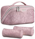 BOYATU Travel Makeup Bags Cosmetic Organizer Bag: 3-Set Large Capacity Make up Bag - PU Leather Toiletry Bags for Women - Wide Open Portable Pouch with Divider & Handle (01-Z-Light Purple) - color: 01-Z-Light Purple