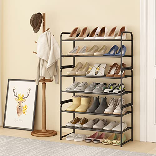 Simple Trending 2-Tier Stackable Shoe Rack, Metal Shoe Shelf Storage Organizer, Black - color: Black, size: 2 Tiers