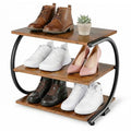 C-Shaped 3-Tier Shoe Rack with Metal Frame & Adjustable Feet - Compact Organizer for Entryway, Closet, Hallway (Holds 11 lbs/Shelf) - size: 17.32" X 11.81" X14.76"