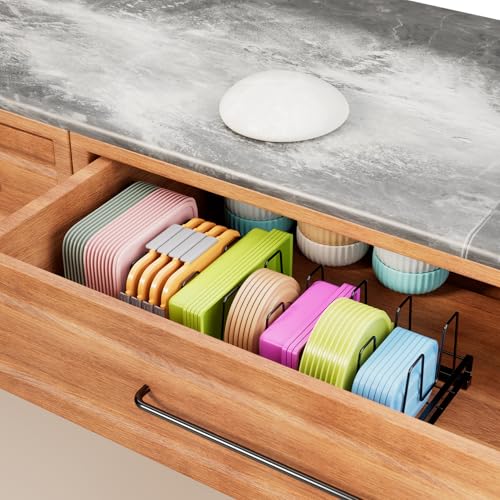 Expandable Food Container Lid Organizer, 9 Adjustable Dividers Sturdy Metal Pot and Pan Organizer Rack for Kitchen Cabinets, Drawers, Pantry Shelves, Countertops, Black, 8.15" Wide - color: Black,13"-21" Expandable,9 Dividers