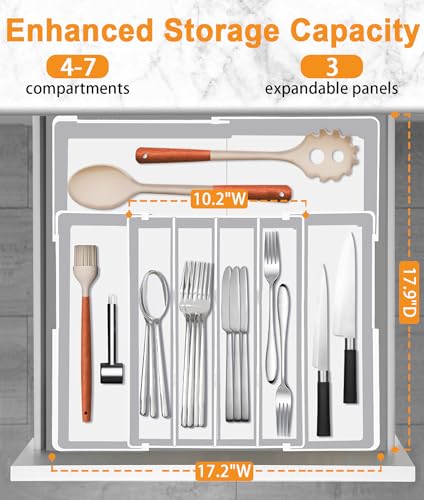 Homecor Silverware Drawer Organizer - Expandable Drawer Organizer for Kitchen, Utensil Holder BPA Free Flatware and Cutlery Tray for Spoons Forks Knives, Plastic Kitchen Organizer and Storage, White - color: White, size: Large(10.2-17.2'"W x 13.2-17.9"D)