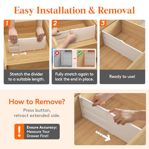 Lifewit 8" Tall 4 Pack Drawer Dividers, 35-56.5cm/13.8-22.2" Expandable Drawer Divider for Clothes, Adjustable Dresser Drawer Organizers, Drawers Separators for Dresser/Bathroom/Closet/Kitchen White - size: 8"H, 13.8-22.2"L