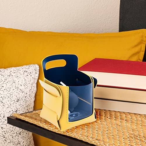 Valet Tray, Key Bowl for Entryway Table with Transparent Window, Small Decorative Holder Basket for Keys, Watches, Coins, Catchall Storage Organizer for Nightstand, Dresser, Yellow/Navy Blue - color: Yellow