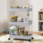 Ronlap 3 Tier Slim Rolling Storage Cart with Wheels Plastic Utility Cart Organizer for Snack Craft Art Postpartum Baby Diaper Nail Makeup in Bathroom Laundry Room Kitchen Bedside Narrow Space, Grey - color: Gray