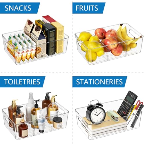 Mpotmiy 4 Pack Clear Pantry Organizers and Storage Bins with Divider, Transparent Plastic Basket, Refrigerator and Fridge Bins - style: 4pack