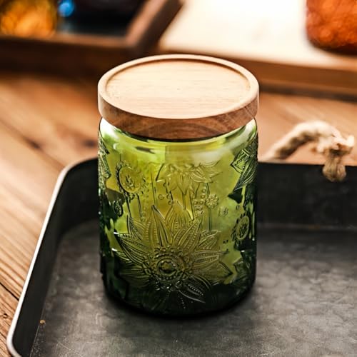 Set of 2 Vintage Glass Jars, Green Glass Storage Jars with Lids (23.7 oz) for Kitchen, Pantry, Candy, Flour, Oatmeal, Coffee Beans, Pet Food, Laundry Detergent, Cute Jar (Green&Blue 2, 23.7 Ounces) - color: Green&Blue 2, size: 23.7 Ounces
