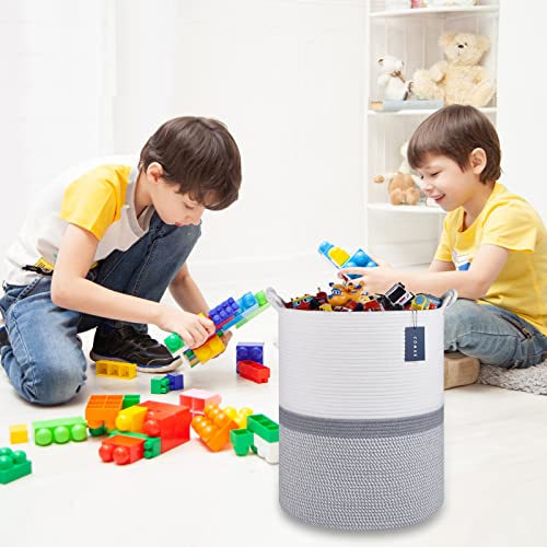 COMSE Extra Large Blanket Basket, Tall Woven Storage Basket, Nursery Hamper, 15.7”x 21.7”, Cotton Rope Laundry Hamper for Toys Clothes Towels, Blend White/Gray - color: Blend White & Gray