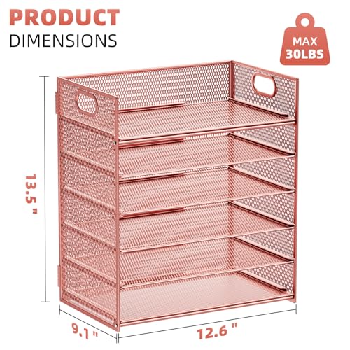 Marbrasse 6 Tier Paper Organizer Letter Tray - Mesh Desk File Organizer with Handle, Paper Sorter Organizer for Letter/A4 Office File Folder Holder - Rose Gold - color: Rose Gold