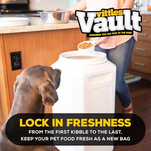 Vittles Vault Traditional Pet Food Storage Container For Dog Kibbles/Bird Seed/Oatmeal/Rice/Flour/Cereal, BPA Free Plastic, Sealed Airtight For Cat Food, Up To 80 lb, Made in USA, With Scoop, Gray - size: 80 Pounds