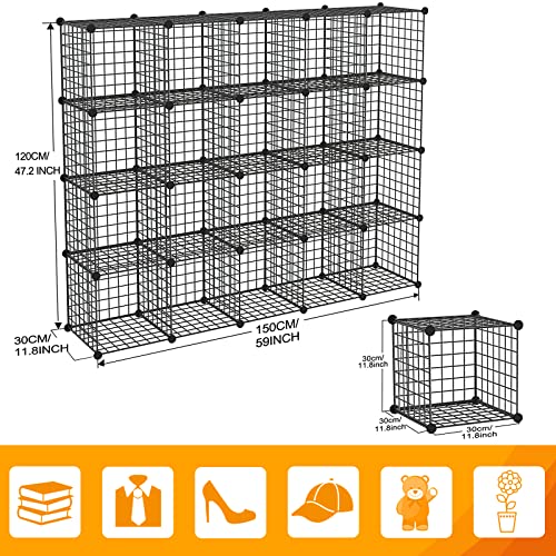 HUBSON Wire Cube Storage Organizer, Book/Toy/Craft/Potted Plants and petCloset Organizers and Storage Shelves, 20-Cube Freely Combinable Metal Grids Storage Shelf,Black Iron - color: Black Iron, size: 20 Cubes