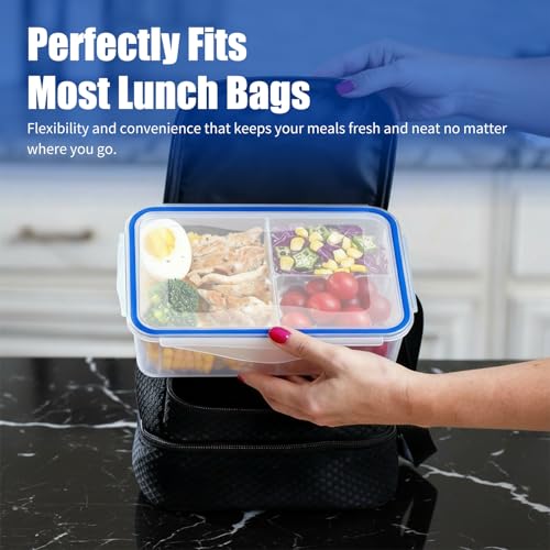KIGI Meal Prep Containers for Adult Lunch & Snacks, Leak-Proof, BPA-free Plastic, Removable Divided Inserts, Airtight lids, 3 Compartment Food Storage, Microwave Safe, Bento Box, 4.7 Cup, 12 Piece Set - size: 4.7 cup (12-Piece)