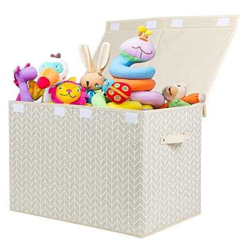 Mayniu Kids Toy Storage Box Chest with Lid, Sturdy Toy Bin Organizer for Kids, Girls, Boys, Living Room, Nursery, Bedroom, Playroom 25"x13" x16" (Beige) - color: Large Beige
