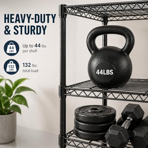 Simple Deluxe 3-Tier Heavy Duty Adjustable Storage Shelf with Wheels, 23.23”W x 13.39”D x 30.31”H, Mobile or Stationary Metal Shelving Unit, Easy Assembly for Kitchen, Pantry, Laundry Room, Black - color: Black, size: 3-Tier, 23.23”W x 13.39”D x 30.31”H