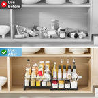 BOIVSHI Spice Rack Organizer for Cabinet, Expandable 3 - Tiered Spice Rack, Metal Spice Organizer, Spice Shelf Organizer for Cabinet, Countertop, Pantry, Cupboard, Black