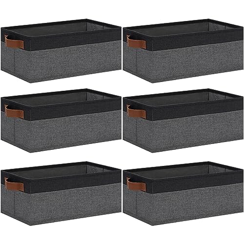 GhvyenntteS Small Fabric Storage Bins with Handles 6 Pack, 11.8" x 7.87" x 5.11" Storage Baskets for Shelves, Baskets for Organizing Clothes Underwear Socks Hats DVDs (Grey/Black) - color: Grey&Black, size: Small-11.8"x 7.87"x 5.11"-6pcs