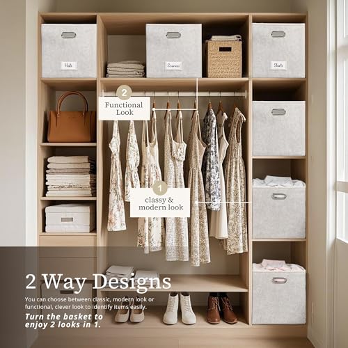DECOMOMO Felt Storage Bins, 13 inch Cube Storage Bins with Labels for Organization (Cube 13" / 6pcs, Beige) - color: Beige, size: Cube 13" / 6pcs