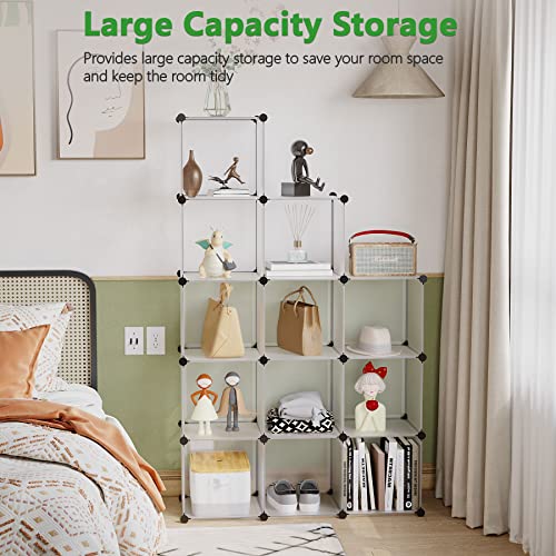 C&AHOME Cube Storage Organizer, 12-Cube Closet Cabinet Organizer, DIY Cube Shelf, Plastic Stackable Bookshelf, Modular Shelving Units Ideal for Home, Office, 36.6" L x 12.4" W x 48.4" H White SHS3012A - color: Translucent White