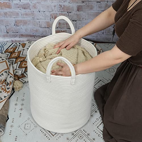 XUANGUO Cotton Rope Laundry Basket Hamper for Clothes Decorative Woven Storage Basket for Living Room Bedroom Boho Tall Rope Baskets for Blanket Toys Baby Nursery Hamper Bin Large white - color: white, size: Regular