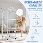 NomNest Stuffed Animal Storage Zoo, Large Carbon Steel Plushies Organizer, Heavy Duty Metal Teddy Bear Toy Holder with Wheels for Kids' Bedroom & Playroom & Nursery (Wheeled, White) - color: Wheeled, White