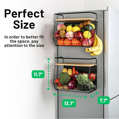 Ofiray-home Magnetic Shelf for Fridge with Wood Lid, Fruit Potato and Onion Storage Bins, Pantry Organizers & Storage, Large Container Magnetic Spice Rack for Refrigerator, Kitchen Counter, Cabinet - color: Black, size: 1-Regular