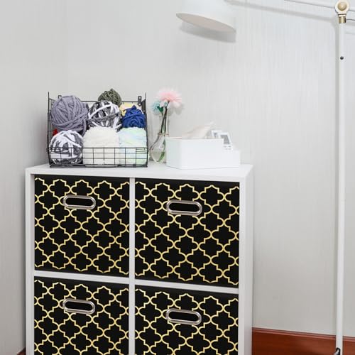 Black Foldable Storage Cubes Bins, Fabric Storage Box Cubes Organizer Baskets with Dual Handles for Home Organizer,Set of 3,(Black Gold) - color: Black Gold, size: 3 Pack