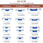 Razab 30 PC Glass Food Storage Containers with Lids - Reusable Glass Meal Prep Containers for Lunch and Leftovers - Airtight & Leakproof Snap Locking Lids - Oven, Freezer, Microwave, Dishwasher Safe - color: Blue