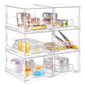 Stebopum 6 Pack Stackable Makeup Organizer, 4.4'' Tall Acrylic Bathroom Makeup Organizer and Storage Drawer with Pull-out Handle, Clear Plastic Storage Bins for Vanity,Pantry,Desk,Undersink,Kitchen - style: 6pack Small