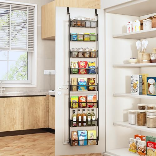 Over the Door Pantry Organizer, 8-Tier Pantry Door Organization and Storage, Over the Door Spice Rack, Home & Kitchen Storage Shelves for Cabinet, Black - color: Black, size: 16.5"W 8-Tier