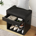 YMYNY Small Shoe Storage Bench with Cushion and Drawer, 2 Tier Adjustable Entryway Bench with Storage, Wooden Shoe Rack Bench for Entryway, Living Room, Hallway, Closet, Bedroom, Black, HSC002B - color: Black