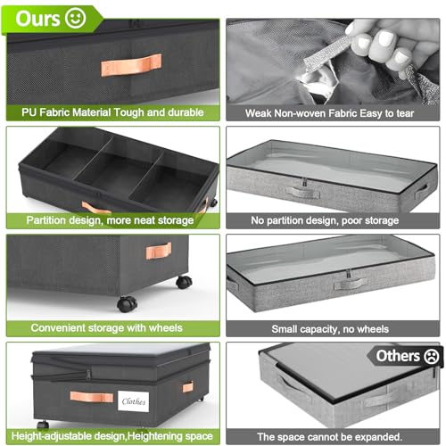 Under Bed Storage Organizer with Wheels - 2Pack 70L Extra Large Rolling Storage Bins with Clear Lid & Labels for Clothes, Shoes, Blankets (XXL, Black) - color: Black, size: Extra Large