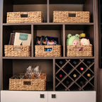 Rectangular Water Hyacinth Storage Baskets, Wicker Storage Baskets for Shelves, Square Shallow Basket, Woven Drawer Basket With Handle, 13” L x 10.6” W x 4.5” H - size: Medium - 13 in ×10.6 in × 4.5 in