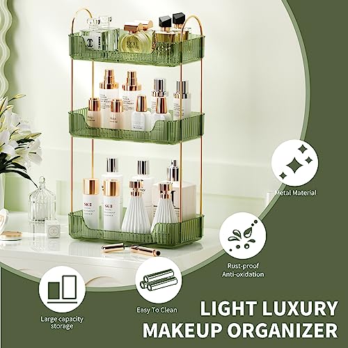 Akinbas 3 Tier Bathroom Organizer Countertop Makeup Perfume Tray Skincare Organizer for Bathroom Dresser Vanity (Green) - color: Green, size: 3 Tier